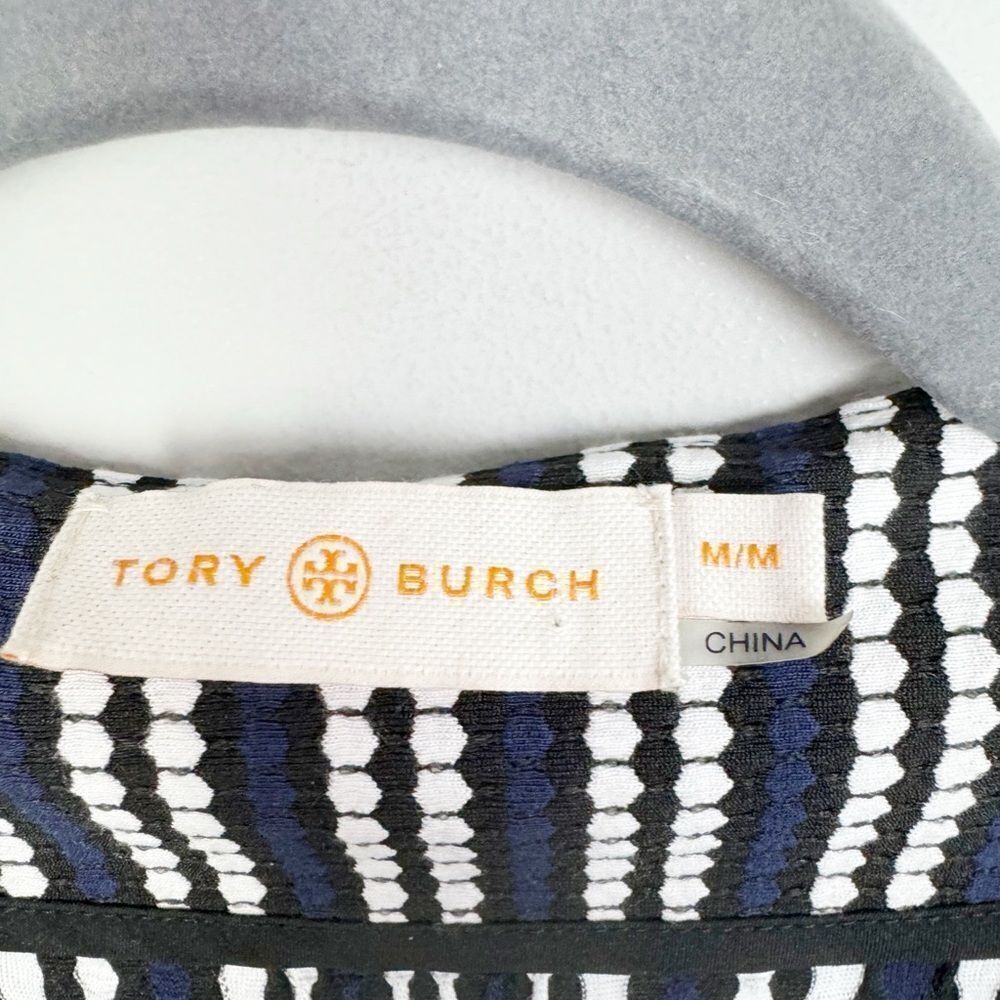 TORY BURCH | Jacquard Striped Navy Blue Long Sleeve Wrap Dress Women’s Size M - Picture 9 of 14